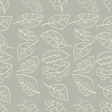 Yapraklı kusursuz desen. El çizimi vektör illüstrasyonu.