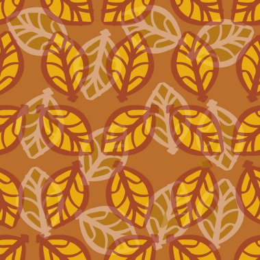 Kahverengi arka planda sonbahar yaprakları olan kusursuz bir desen. Vektör illüstrasyonu.