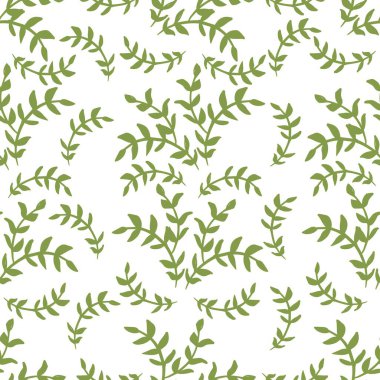 Beyaz Arkaplanda Yeşil Yapraklı Kusursuz Desen. Vektör illüstrasyonu.