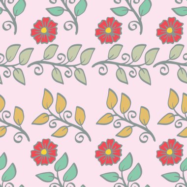 Çiçekler ve yapraklarla kusursuz desen. El çizimi illüstrasyon.