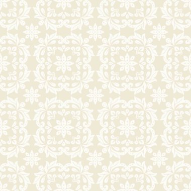 Bej arka planda damaske çiçekli kusursuz desen. Vektör illüstrasyonu.