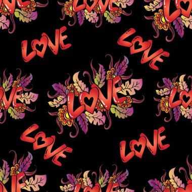 Elle çizilmiş aşk mektupları ve çiçek unsurlarıyla kusursuz bir desen. Sevgililer Günü geçmişi.