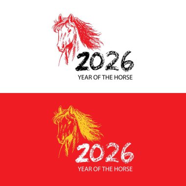 At Yılı. Vektör İllüstrasyonu. Logo, etiket, amblem ve imza için tasarım ögesi.