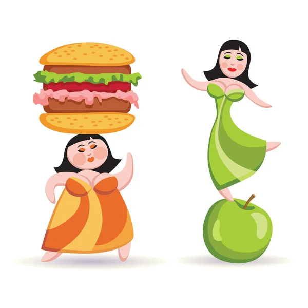 Beslenme seçim ve diyet. Bir hamburger başına tutan şişman kadın 