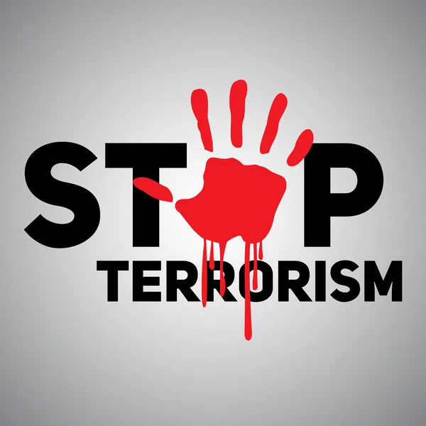 Metin "Dur terörizm" baskı ile kanlı bir el. — Stok Vektör