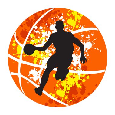 Basketbol oyuncu siluet arka plan üzerinde