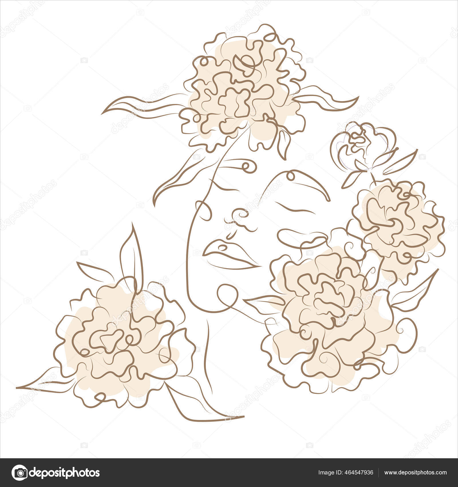Visage Femme Avec Dessin Ligne Fleurs Bouquet Fleurs Tête Femme image  vectorielle par mango-ck.rambler.ru © Illustration #464547936