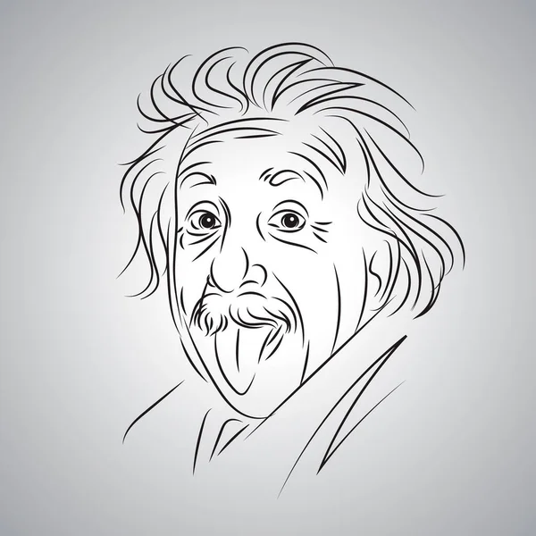 Potret ilmuwan Albert Einstein dalam gaya seni baris. Ilustrasi vektor hitam dan putih - Stok Vektor