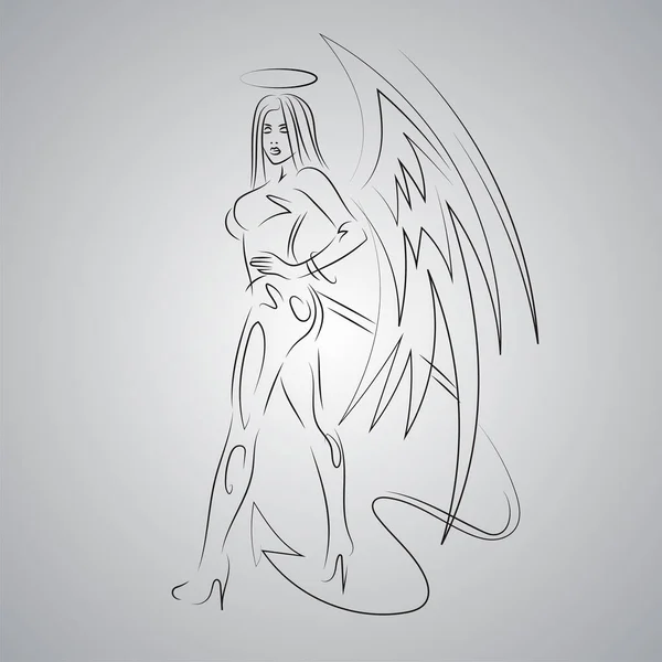 Girl Wings Sits Profile Minimalist Hand Draw Artwork — Stock Vector
