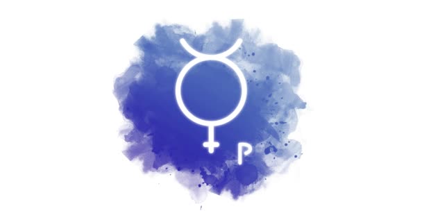 Astrological sign Retro Mercury and Mercury on the watercolor blue background. Looped animation changes after 9 seconds. — Stock video