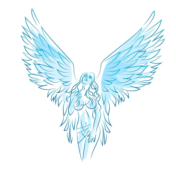 The female figure of an angel with wings. Contour drawing isolated on a white background. — Stock Vector