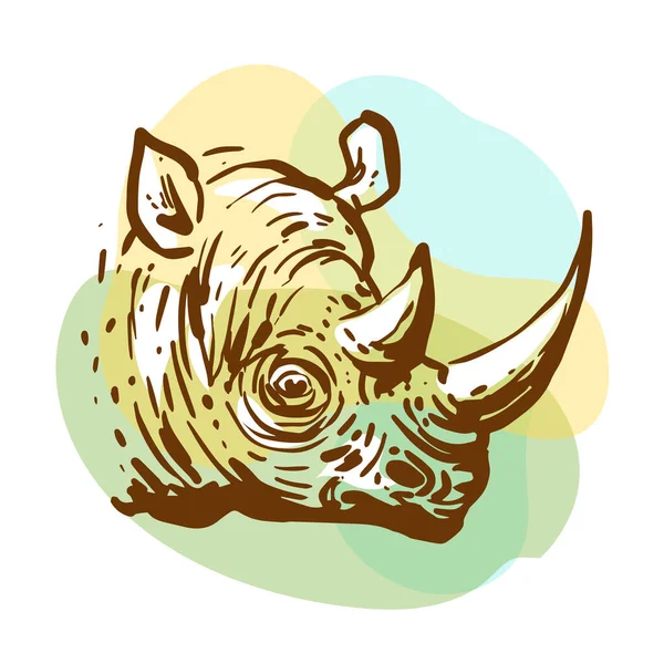 Rhino sketch portrait. Hand drawn color illustration. Vintage poster. — Stock Vector