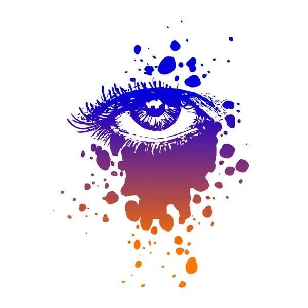 Bir kadının gözü mürekkep lekesinin arka planında. Grafik el çizimi sanatı.