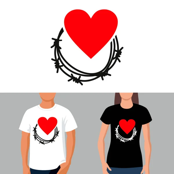 Сердце Колючая Проволока Символ Свободы Независимости Логотип Примером Наклейки Футболке — стоковый вектор