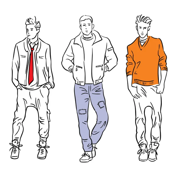 Conjunto de modelos de moda de hombre en la ropa de primavera — Vector de stock