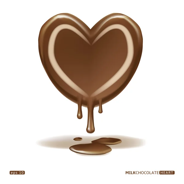 Derretimiento leche chocolate corazón — Vector de stock