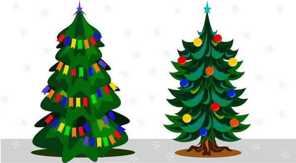 Bayraklar ve topları ile Noel ağacı.