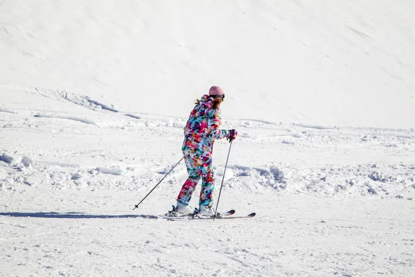 Russia Sochi December 2017 Opening Ski Resort Young Girl Skis — Stock Photo, Image