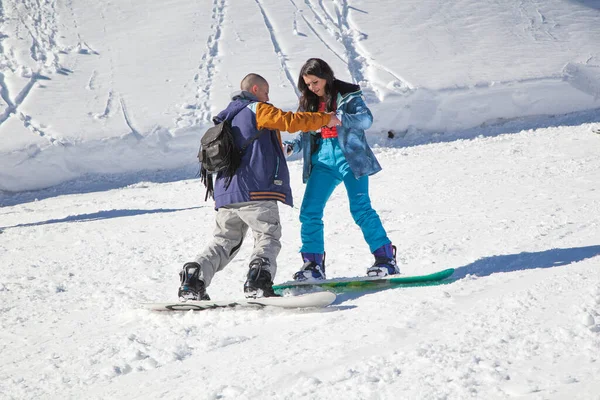 Russia Sochi December 2017 Ski Resort Instructor Teaching Young Girl — Stock Photo, Image