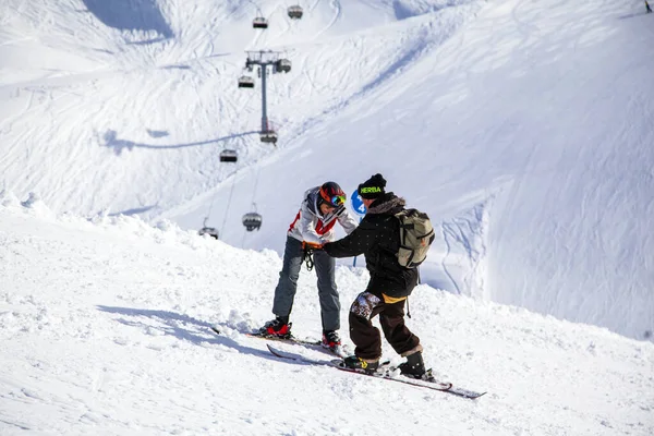 Russie Sotchi Décembre 2017 Station Ski Instructeur Enseigne Ski Une — Photo