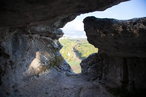 Ucrania Crimea Bakhchisarai Los Monumentos Arqueológicos Crimea Ciudad Cavernosa Eski —  Fotos de Stock