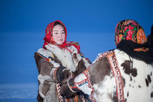 Yamalo Nenets Autonomous Okrug Extreme North Nenets Family National Winter — Stock Photo, Image