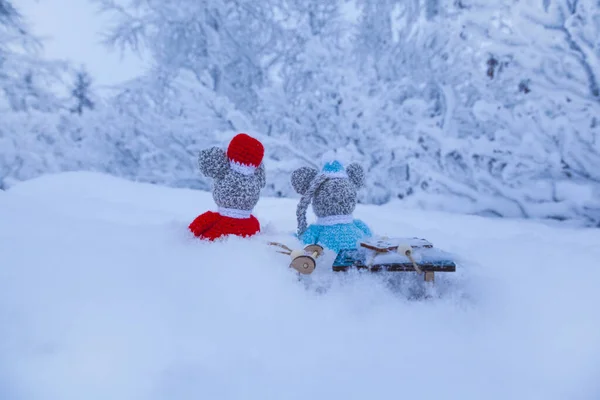 Outgoing Year 2020 Year Mouse Two Plush Mice Winter Forest — Stock Photo, Image