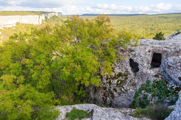 Ucrania Crimea Bakhchisarai Los Monumentos Arqueológicos Crimea Ciudad Cavernosa Eski —  Fotos de Stock