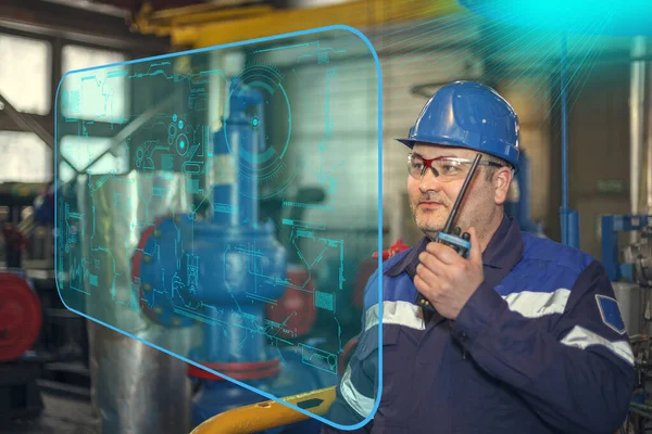 Plumber Inspects Piping Heat Installation Mechanic Repairman Tightens Bolts Flanged — Stock Photo, Image