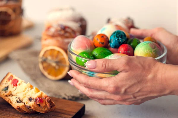 Easter cake Kraffin (Cruffin), with nuts and candied fruit sprinkled with powdered sugar, 2021 trend of the easter cake.