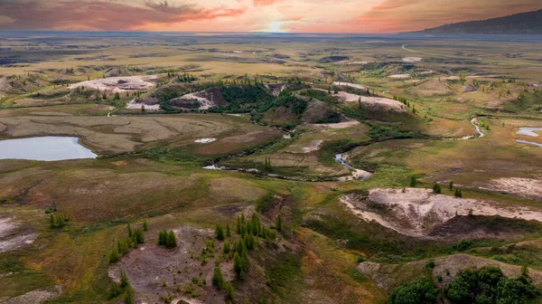 Paisaje Selva Tundra Orilla Del Río Arenoso Foto Quadrocopter Vista — Foto de Stock