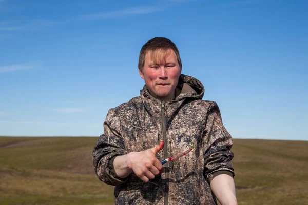 Estremo Nord Yamal Preparazione Della Carne Cervo Allevatore Renne Maschio — Foto Stock