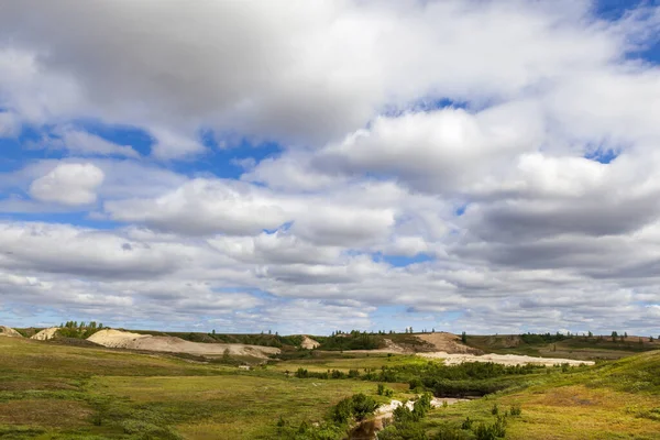 Paisaje Selva Tundra Verano Orilla Del Río Arenoso Círculo Ártico — Foto de Stock