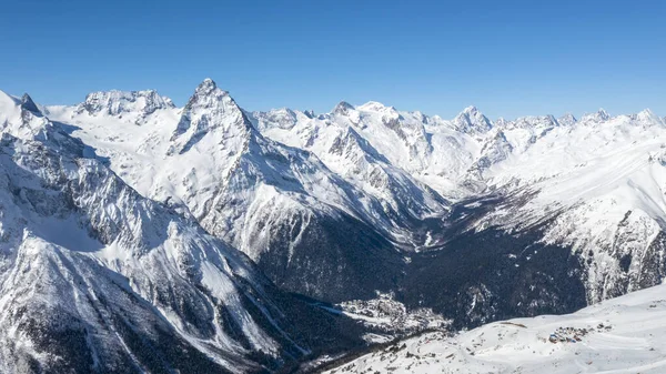 Montañas Del Cáucaso Vista Panorámica Pista Esquí Con Las Montañas — Foto de Stock