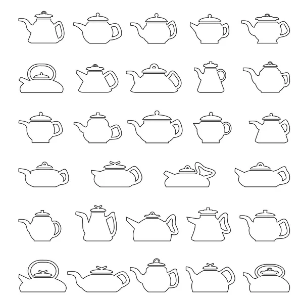 Line Icons Pot And Kettle Collection. — Stock Vector