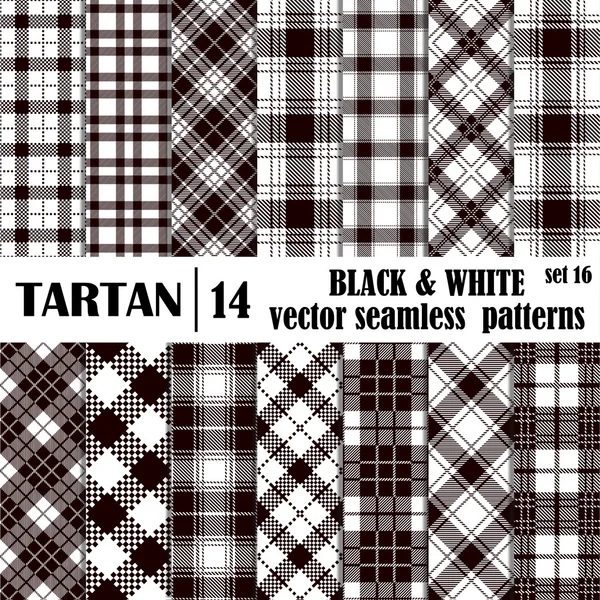 Set tartan seamless pattern in black and white colors — Stock Vector