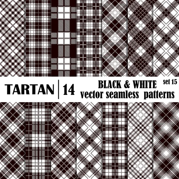 Definir padrão sem costura tartan em cores preto e branco —  Vetores de Stock