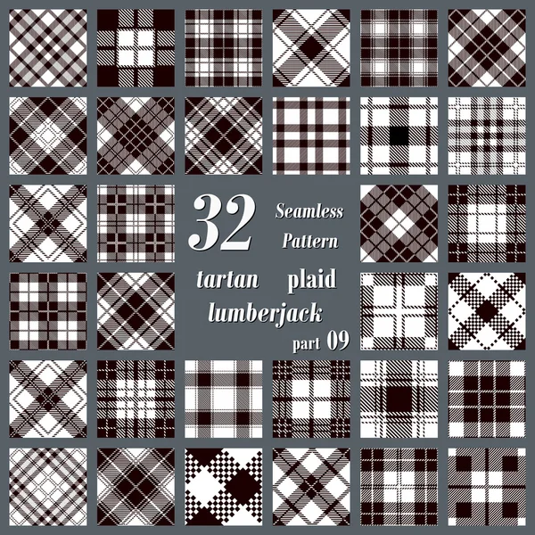 Set tartan plaid bianco e nero modello senza cuciture — Vettoriale Stock