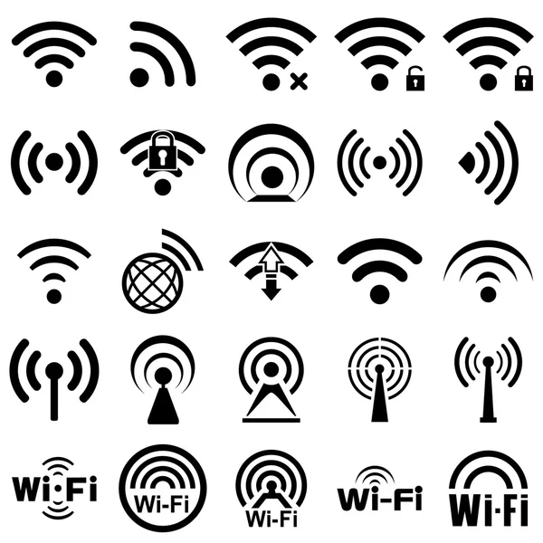 Conjunto de vinte e cinco ícones wifi —  Vetores de Stock