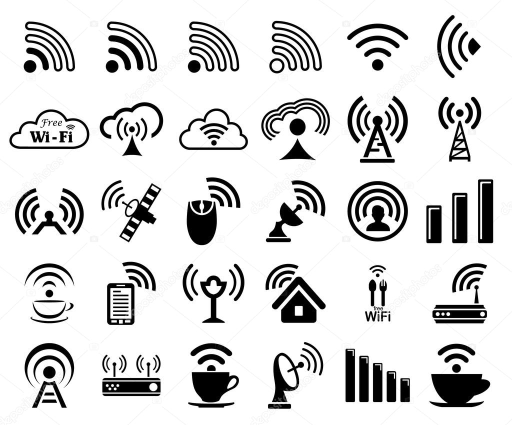 Set of thirty wifi icons 