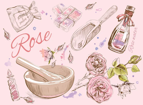 Ensemble cosmétique naturel rose . — Image vectorielle