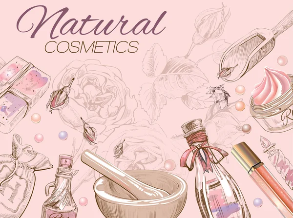 Rose natural cosmetic card. — Stok Vektör