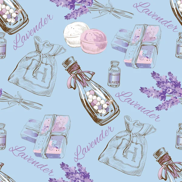 Lavender natural cosmetic seamless pattern. — ストックベクタ