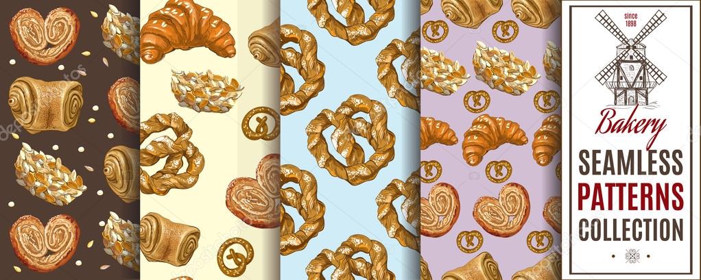 Seamless bakery patterns set. Vector illustration