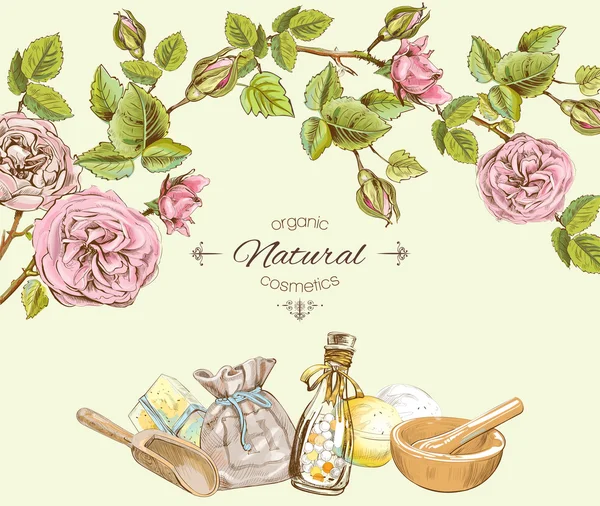 Rose marco redondo cosmético natural. Diseño para cosméticos salón de belleza, productos naturales y orgánicos . — Vector de stock