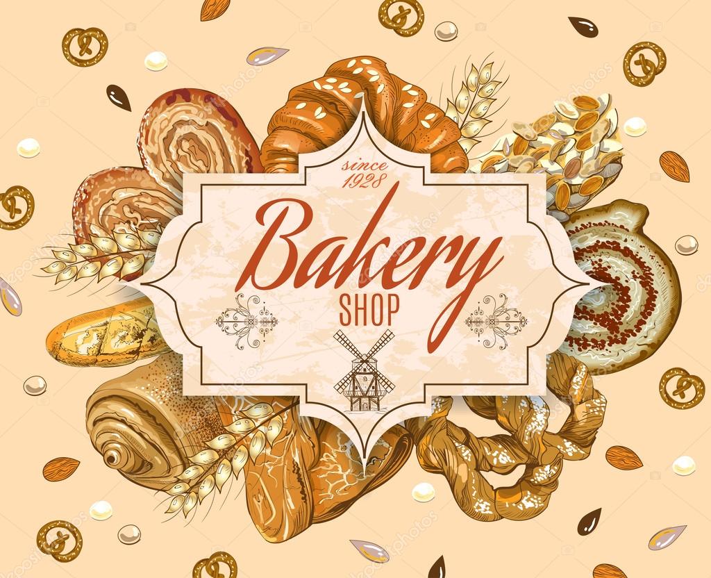 Vintage style bakery production banner with windmill. Can be used as logo design. Vector illustration.