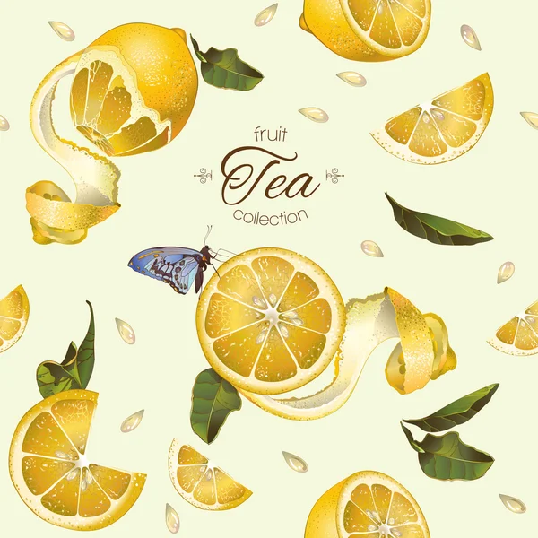 Té de limón patrón sin costura — Vector de stock