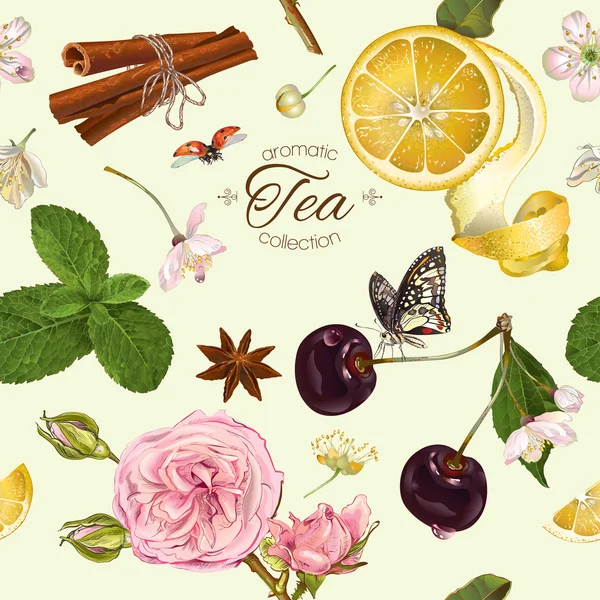 Patrón de té aromático vectorial — Vector de stock