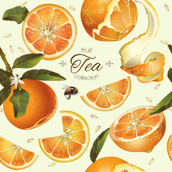 Vector té naranja patrón sin costura . — Archivo Imágenes Vectoriales