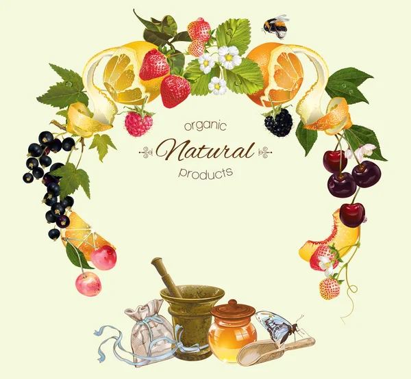 Banner cosmético de frutas y bayas — Vector de stock